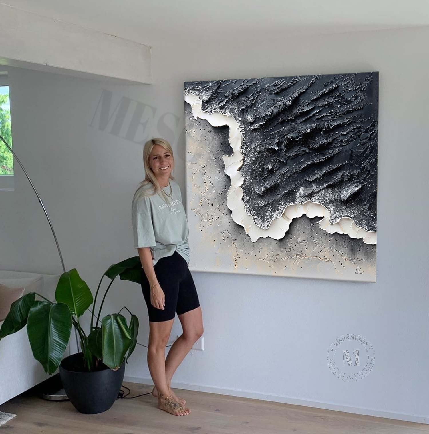 3D Black and White Wave Art Black and White Abstract Textured Canvas Wall Painting