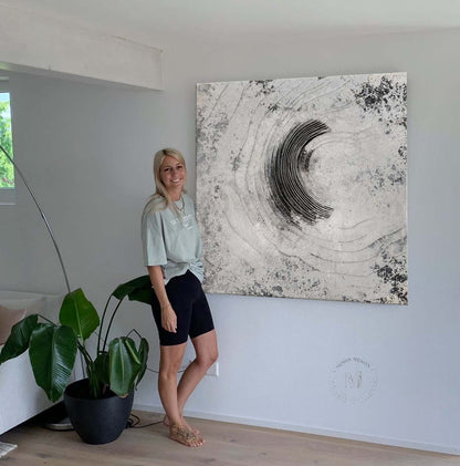 Large 3D Grey Texture Painting Grey Abstract Canvas Wall Decor Art For Sale