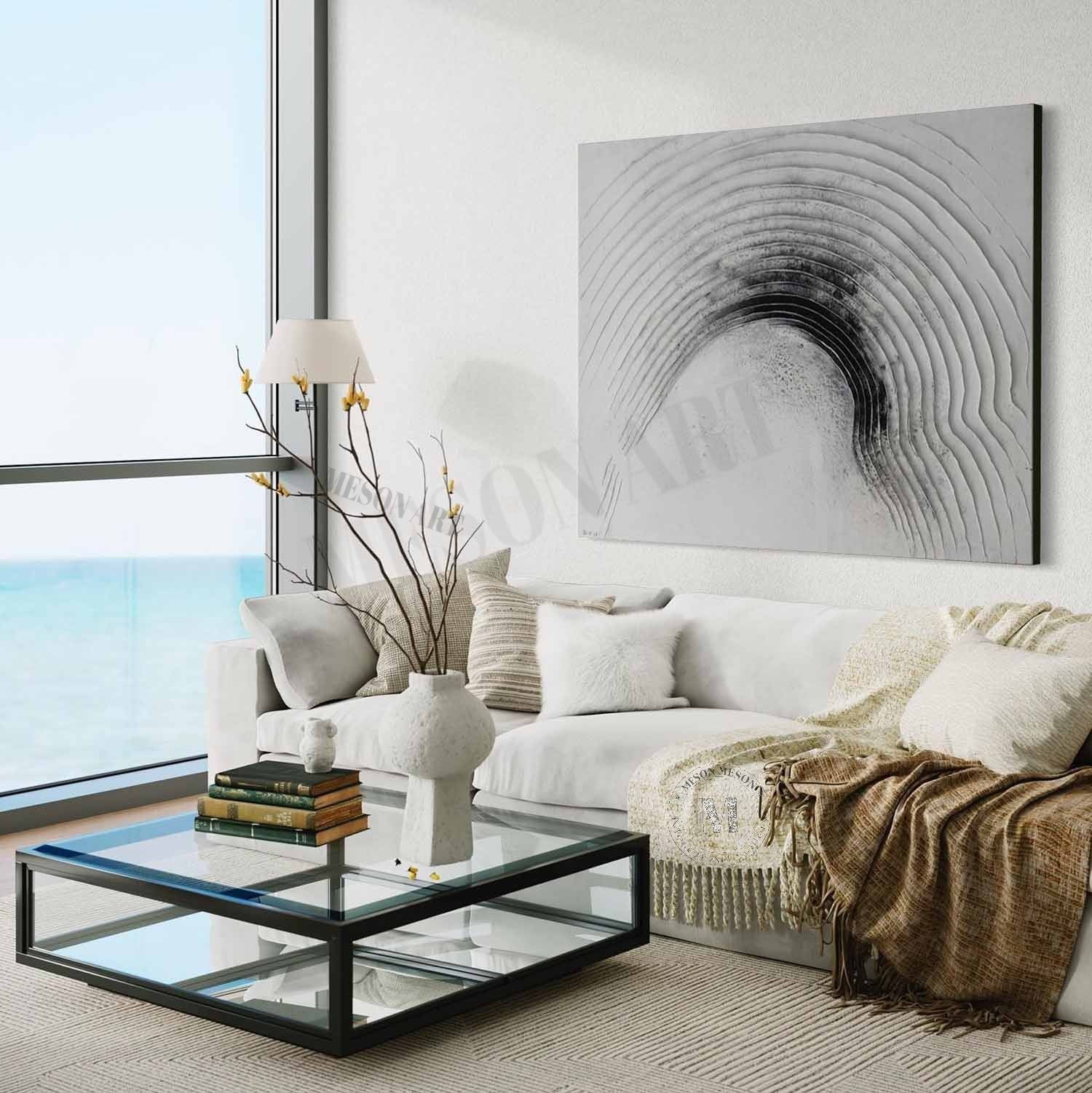 Large 3D Black and White Minimalist Paintings for Sale Black and White Textured Wall Art Decor