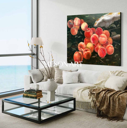 Hyperrealism Pink Peach Painting Hyperrealism Pink Peach Still Life Canvas Art Pink Peach Wall Art Decor