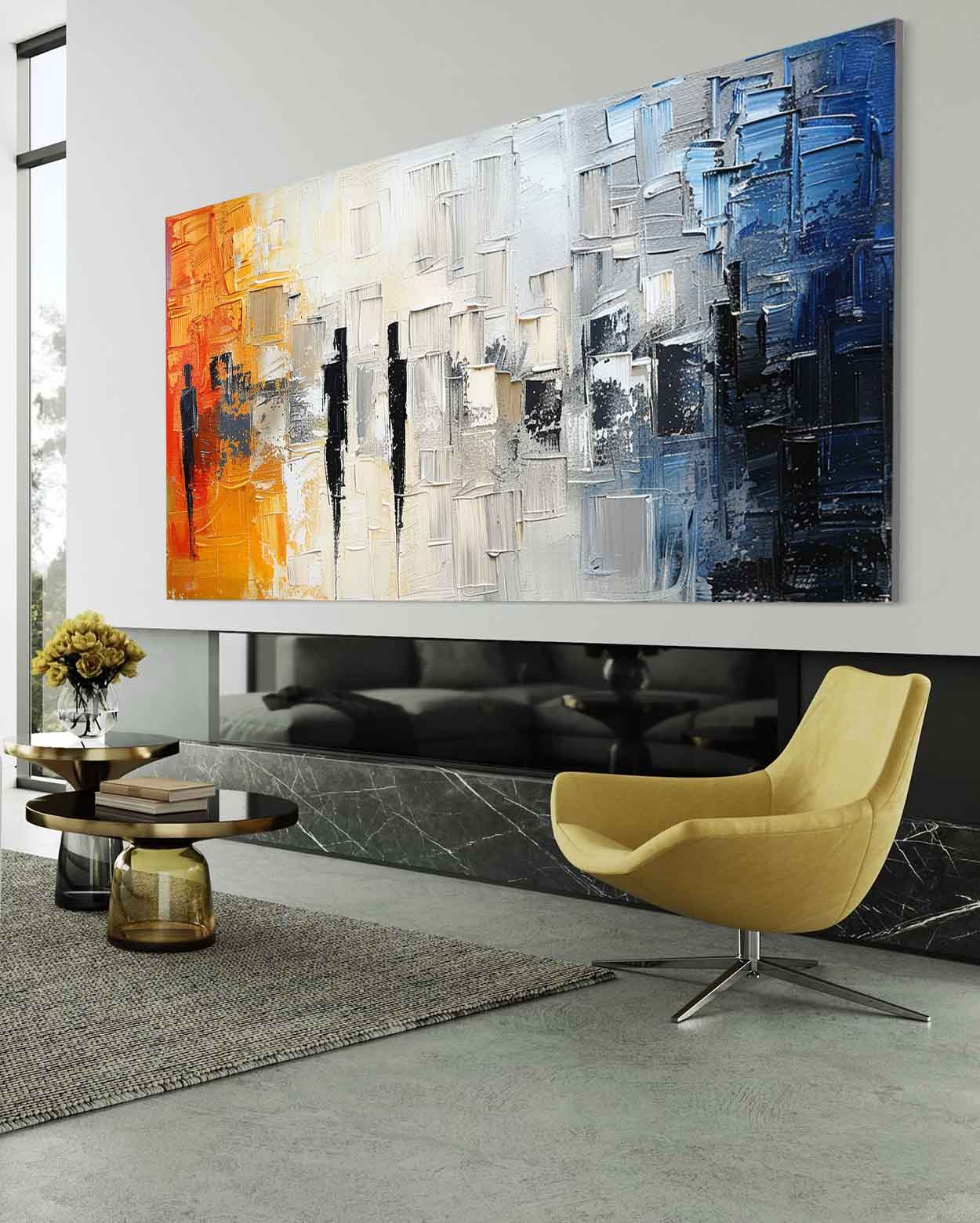 Large White and Blue Abstract Texture Painting White and Orange Urban Texture Canvas Wall Art