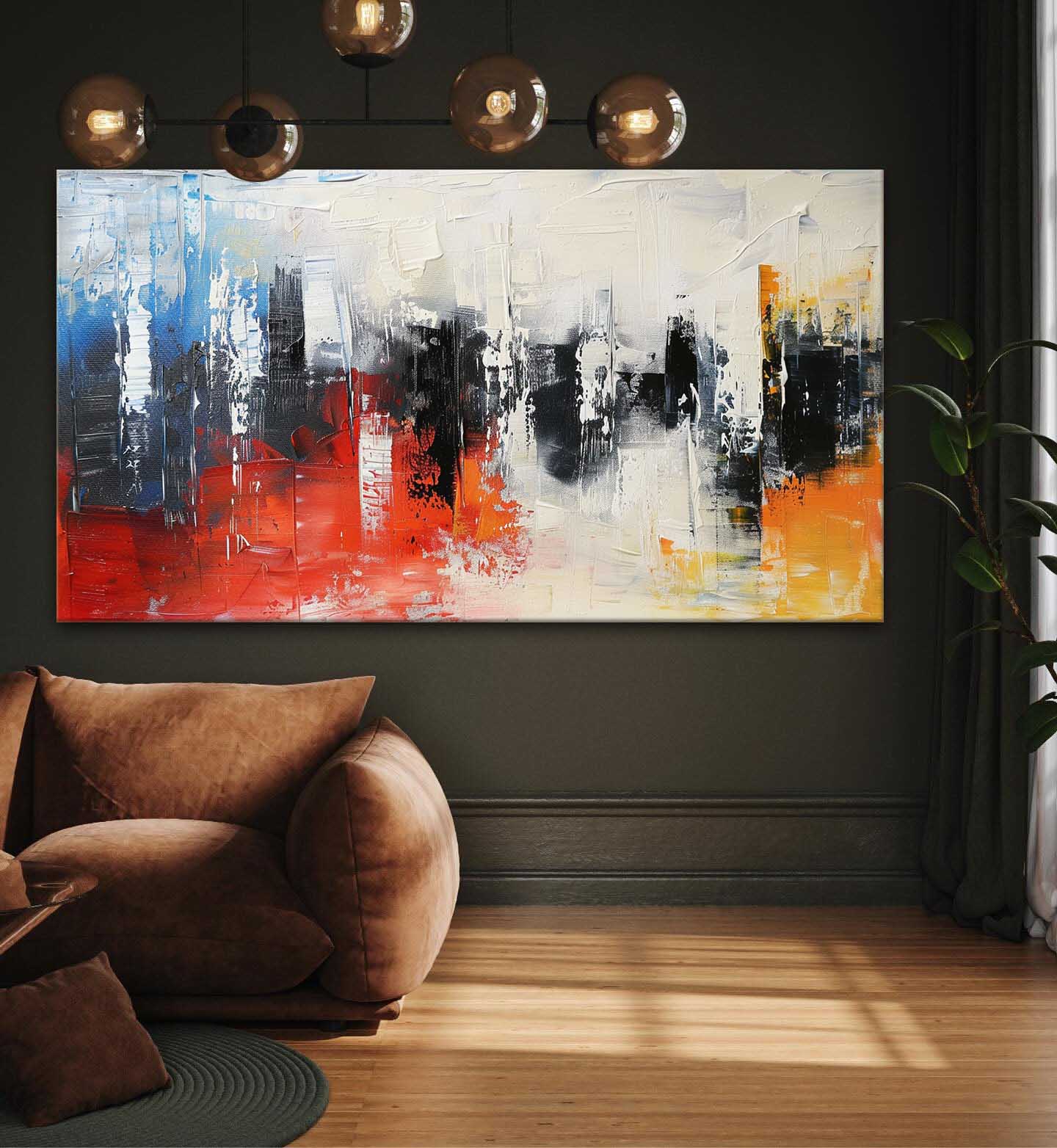 Large Colorful Abstract Texture Painting Neon City Abstract Texture Canvas Wall Art Decor