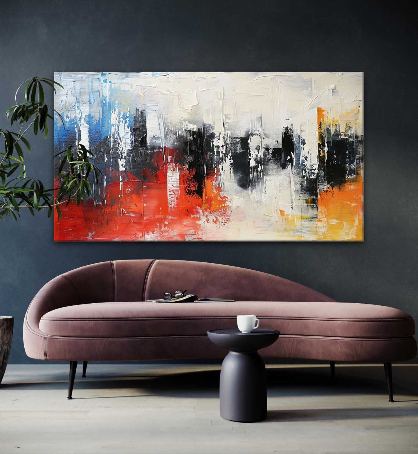 Large Colorful Abstract Texture Painting Neon City Abstract Texture Canvas Wall Art Decor