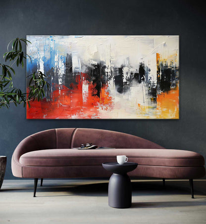 Large Colorful Abstract Texture Painting Neon City Abstract Texture Canvas Wall Art Decor