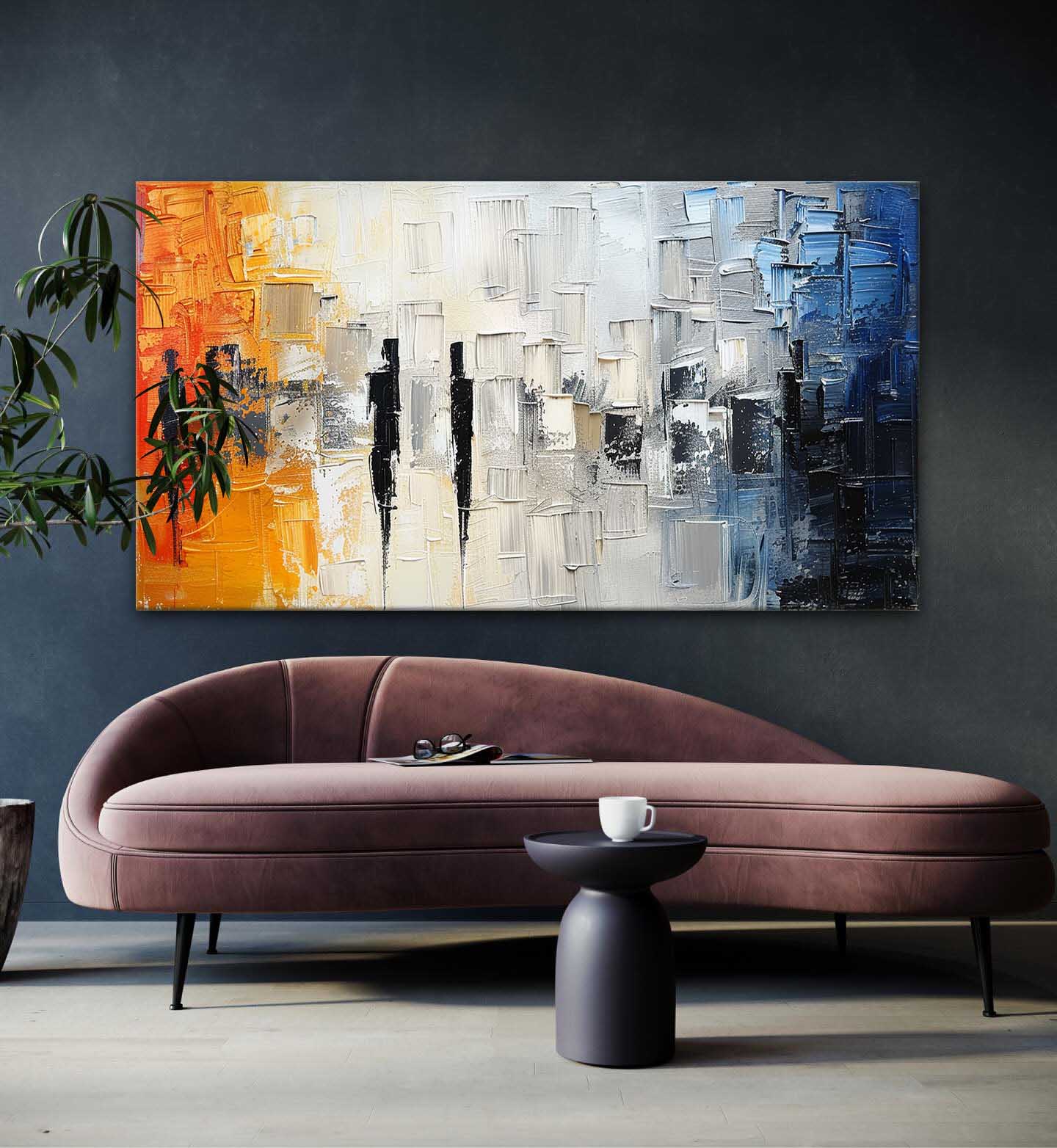 Large White and Blue Abstract Texture Painting White and Orange Urban Texture Canvas Wall Art