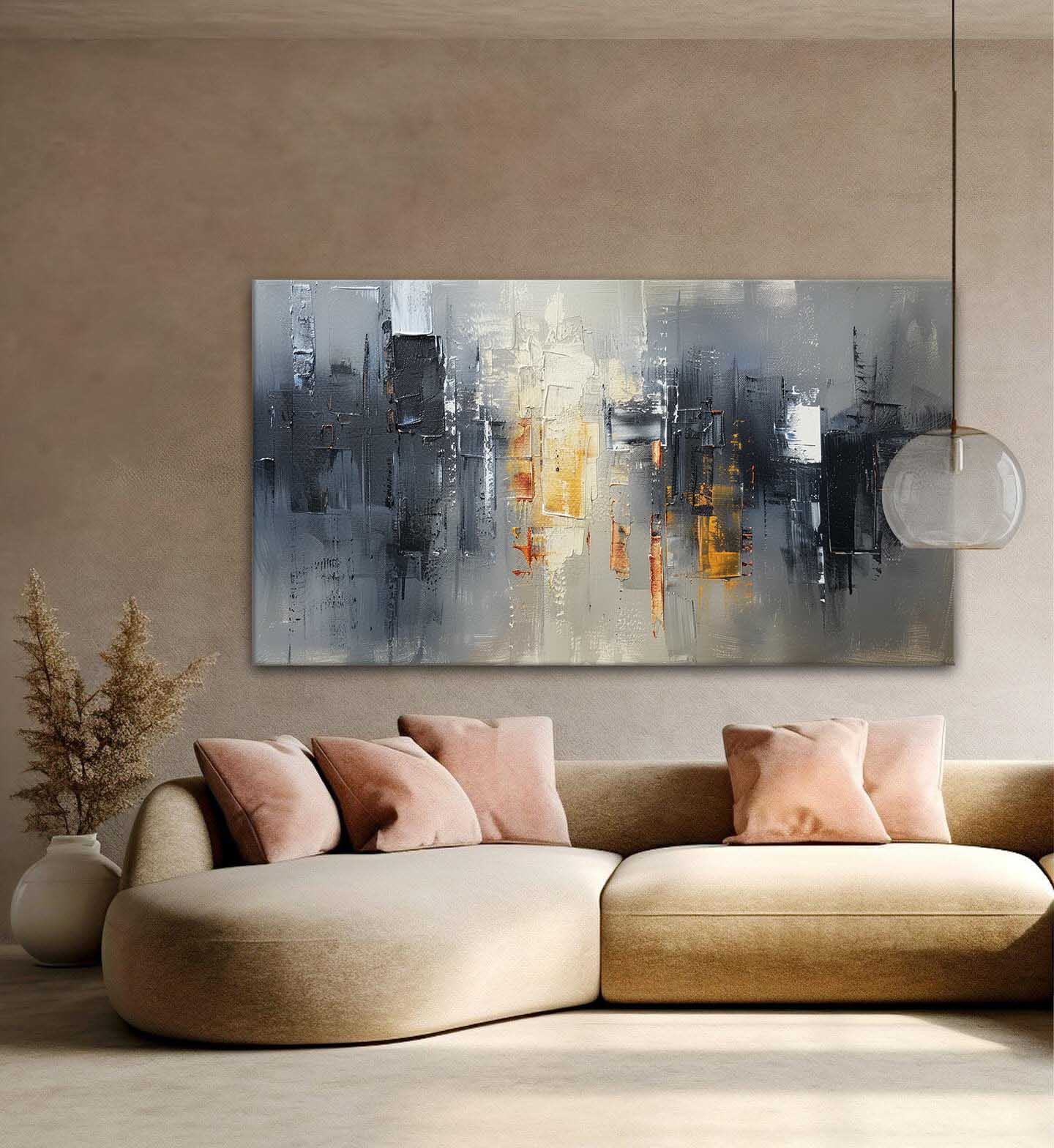 Large Night City Wall Paintings For Sale Abstract City Canvas Art For Sale