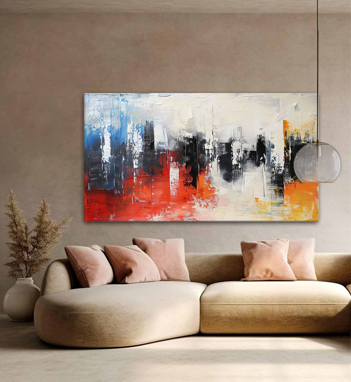 Large Colorful Abstract Texture Painting Neon City Abstract Texture Canvas Wall Art Decor