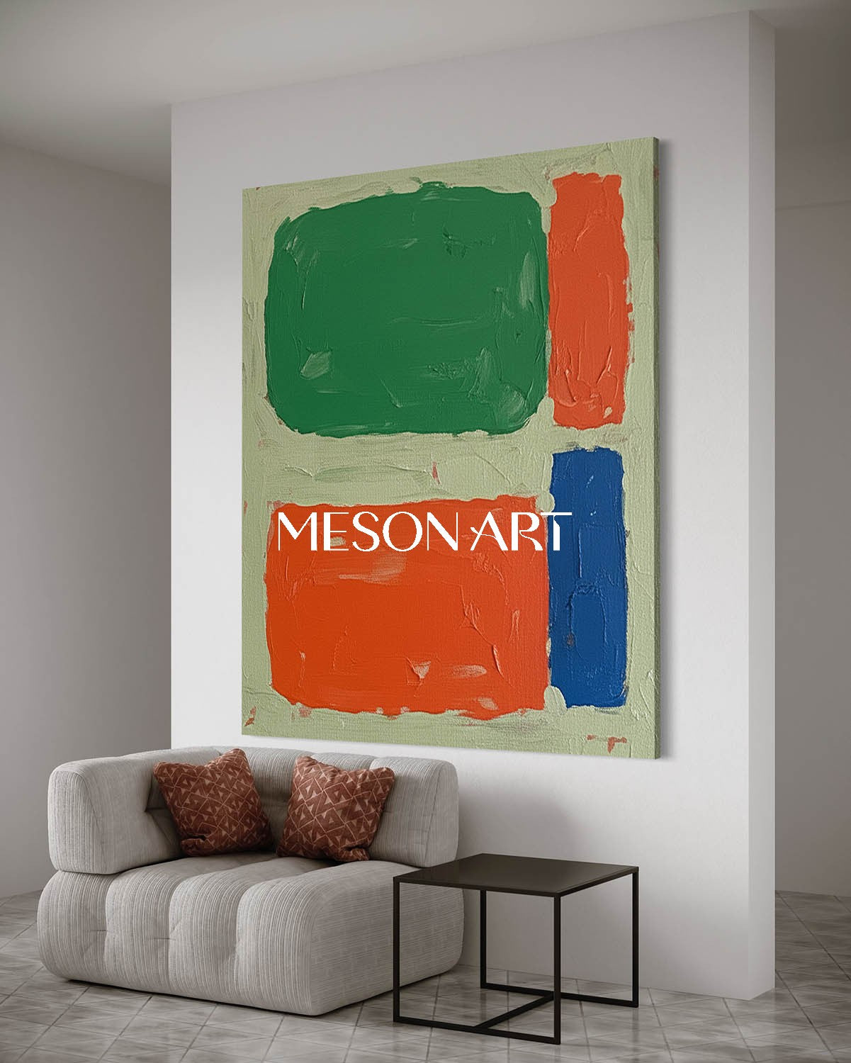 Orange Abstract Geometric Framed Canvas Oversized Bedroom Decor Shop