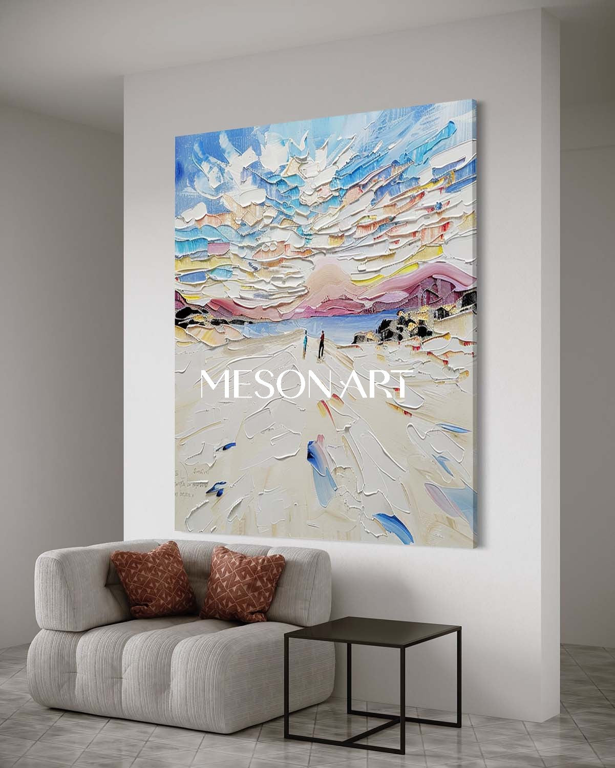 Buy White Impasto Winter Art Abstract Oil Painting Framed Wall Decor