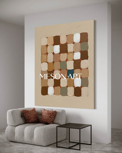 Beige Brown Abstract Geometric Canvas Framed Dining Room Wall Decor