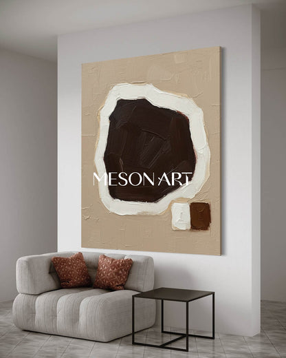 Brown Contemporary Minimalist Textured Painting Framed Canvas Entryway