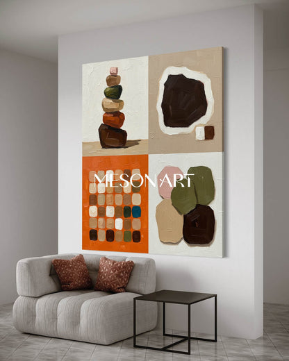 Large Neutral Tones Contemporary Minimalist Handmade Canvas Bedroom