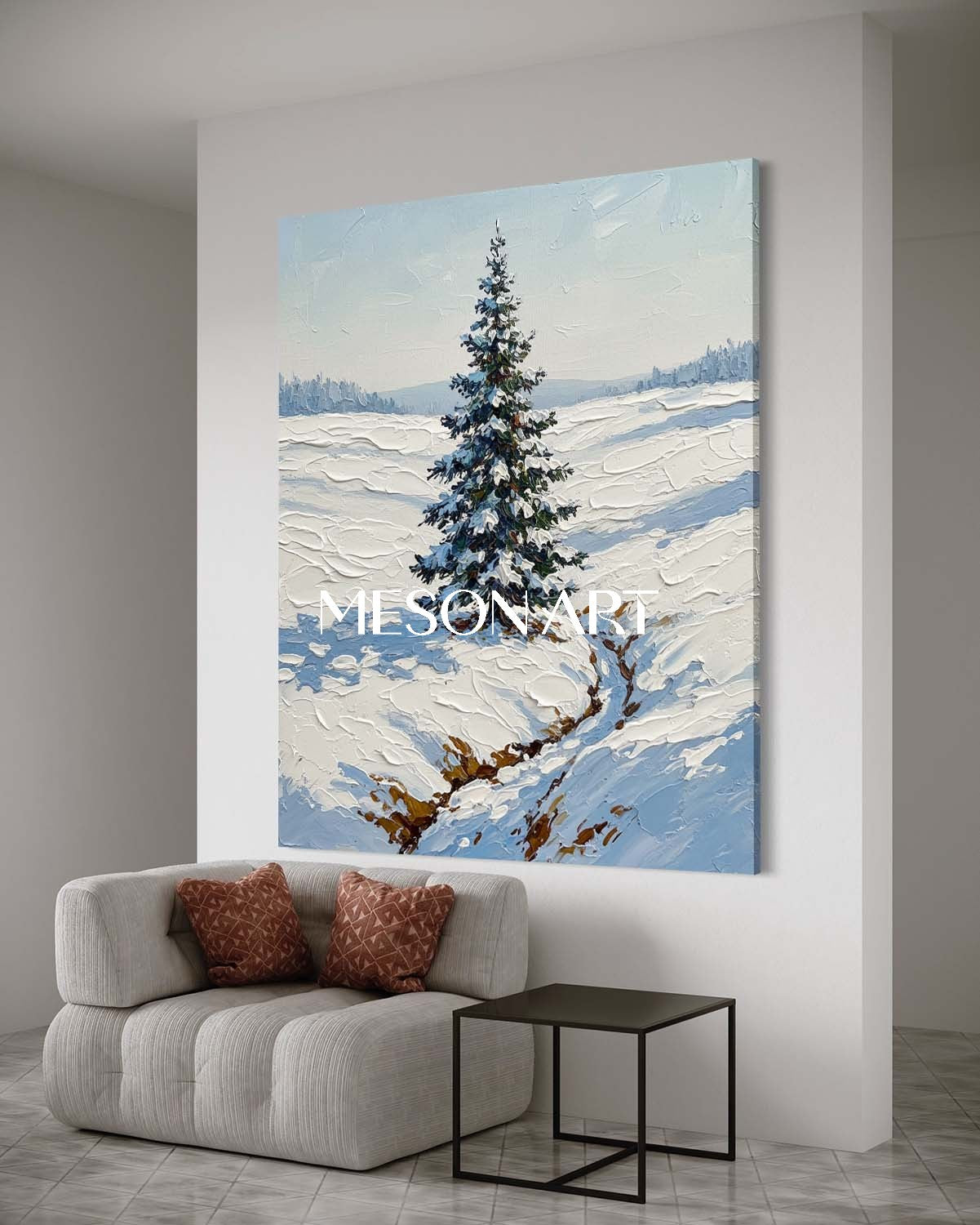 Textured Snowy Christmas Tree Ready to Hang Modern Wall Art Decor