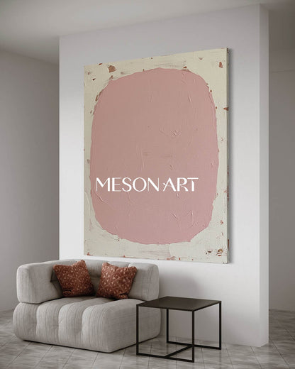 Pink Contemporary Minimalist Hand Painted Textured Canvas Living Room