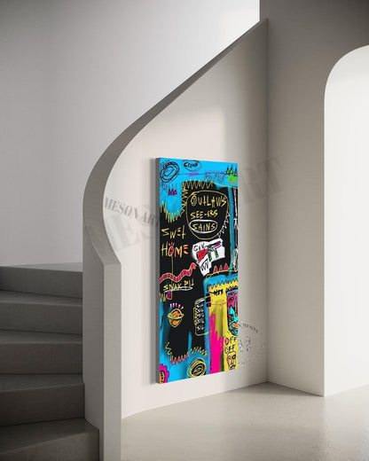 Abstract Street Art Painting Basquiat Style Graffiti Wall Art Pop Culture Canvas Neo Expressionism
