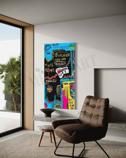 Abstract Street Art Painting Basquiat Style Graffiti Wall Art Pop Culture Canvas Neo Expressionism