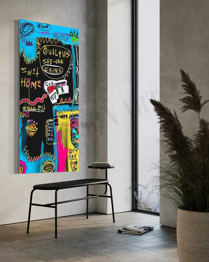 Abstract Street Art Painting Basquiat Style Graffiti Wall Art Pop Culture Canvas Neo Expressionism