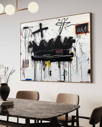 Large Abstract Crown Graffiti Wall Painting Basquiat Abstract Graffiti Canvas Art