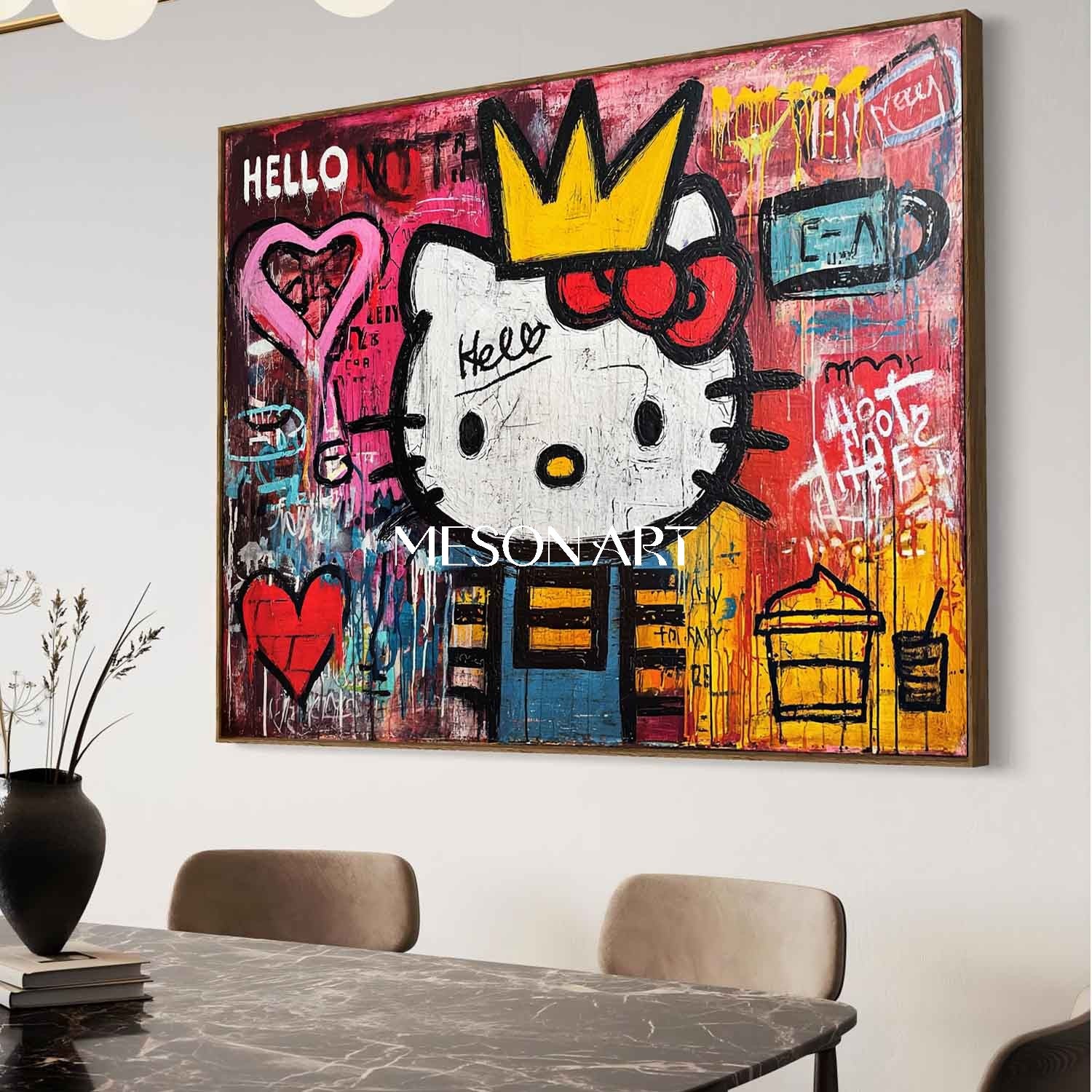 Vivid Pink Heart Graffiti Art Original Painting Modern Street Canvas