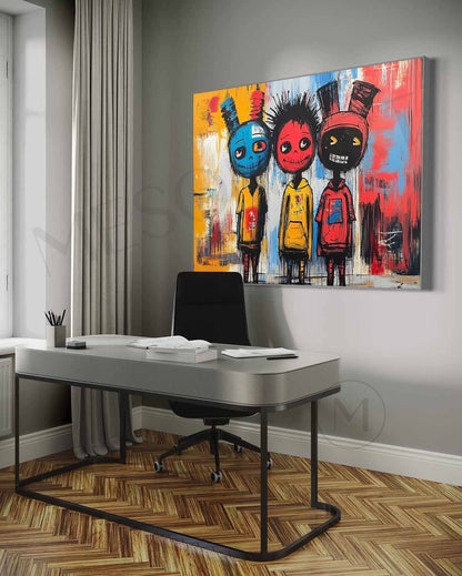 Cute friends graffiti abstract painting Cute children graffiti abstract canvas wall art decoration