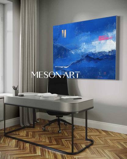 Light Blue and White Abstract Landscape Canvas Wall Art Blue and White Abstract Minimalist Painting