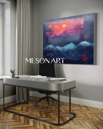 Large Modern Blue Abstract Landscape Canvas Art for Sale Landscape Minimalist Wall Painting