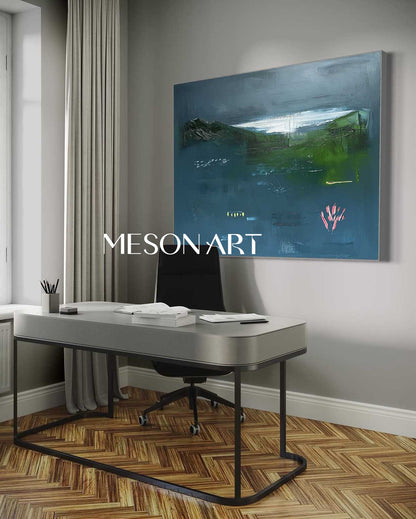 Modern light blue and green abstract canvas art for sale Light blue and green landscape paintings
