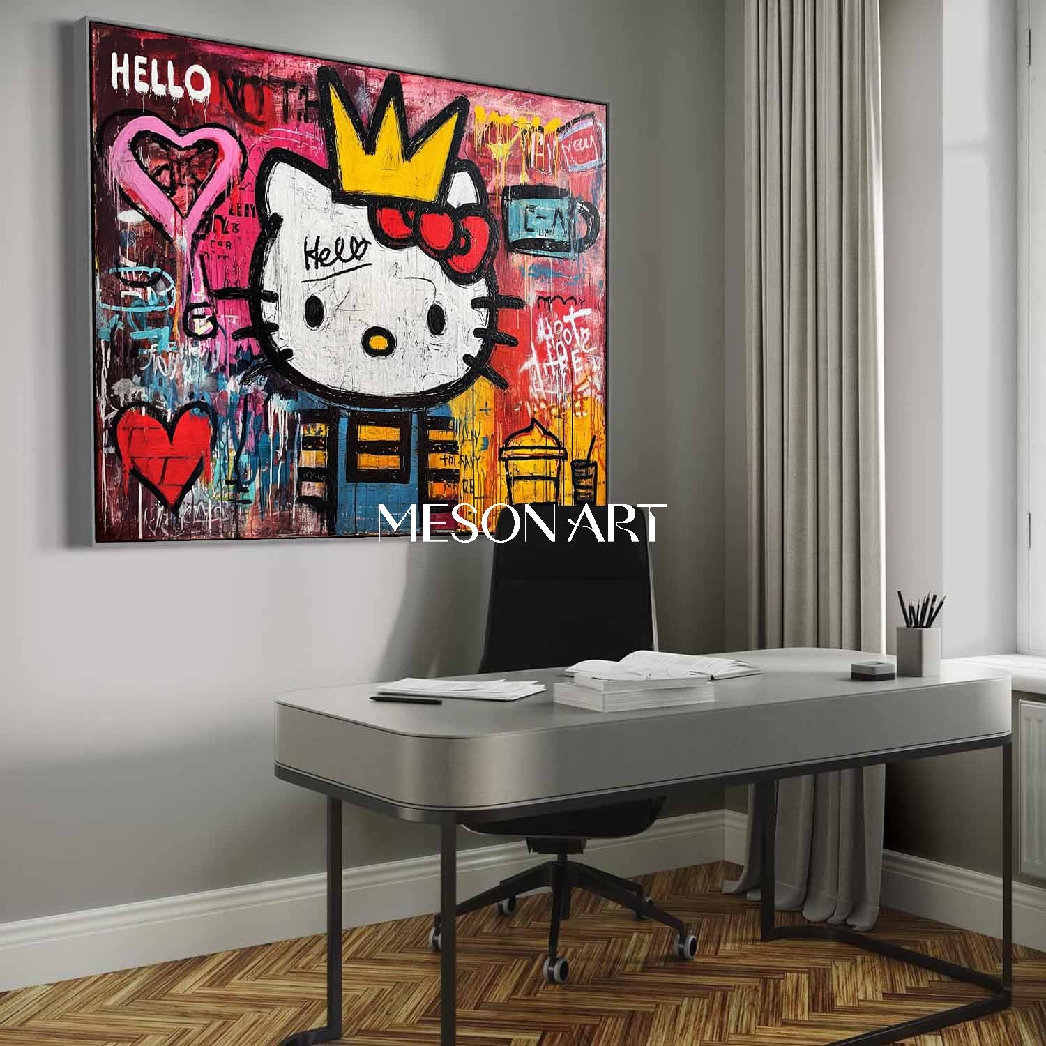 Vivid Pink Heart Graffiti Art Original Painting Modern Street Canvas