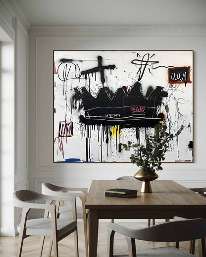 Large Abstract Crown Graffiti Wall Painting Basquiat Abstract Graffiti Canvas Art