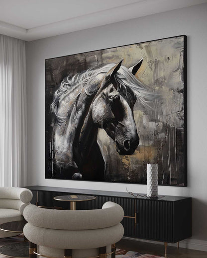 Large Wabi Sabi Horse Canvas Wall Art Decor Black Horse Canvas Art Modern Horse Wall Hanging