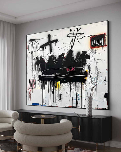 Large Abstract Crown Graffiti Wall Painting Basquiat Abstract Graffiti Canvas Art