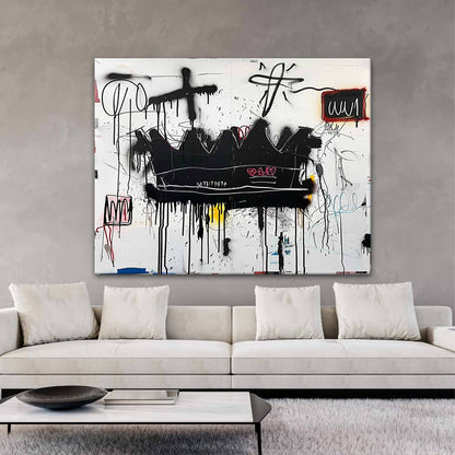 Large Abstract Crown Graffiti Wall Painting Basquiat Abstract Graffiti Canvas Art