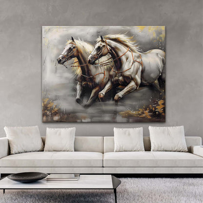 Large Wabi Sabi Horse Canvas Wall Art Decor White Horse Canvas Art Modern Horse Wall Hanging