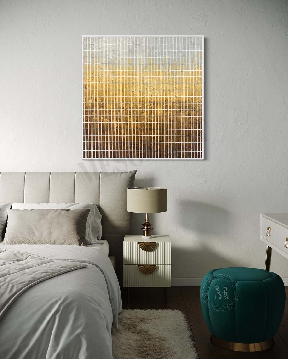 Yellow and Green Texture Painting Yellow and Green Abstract Canvas Wall Decor Art for Sale