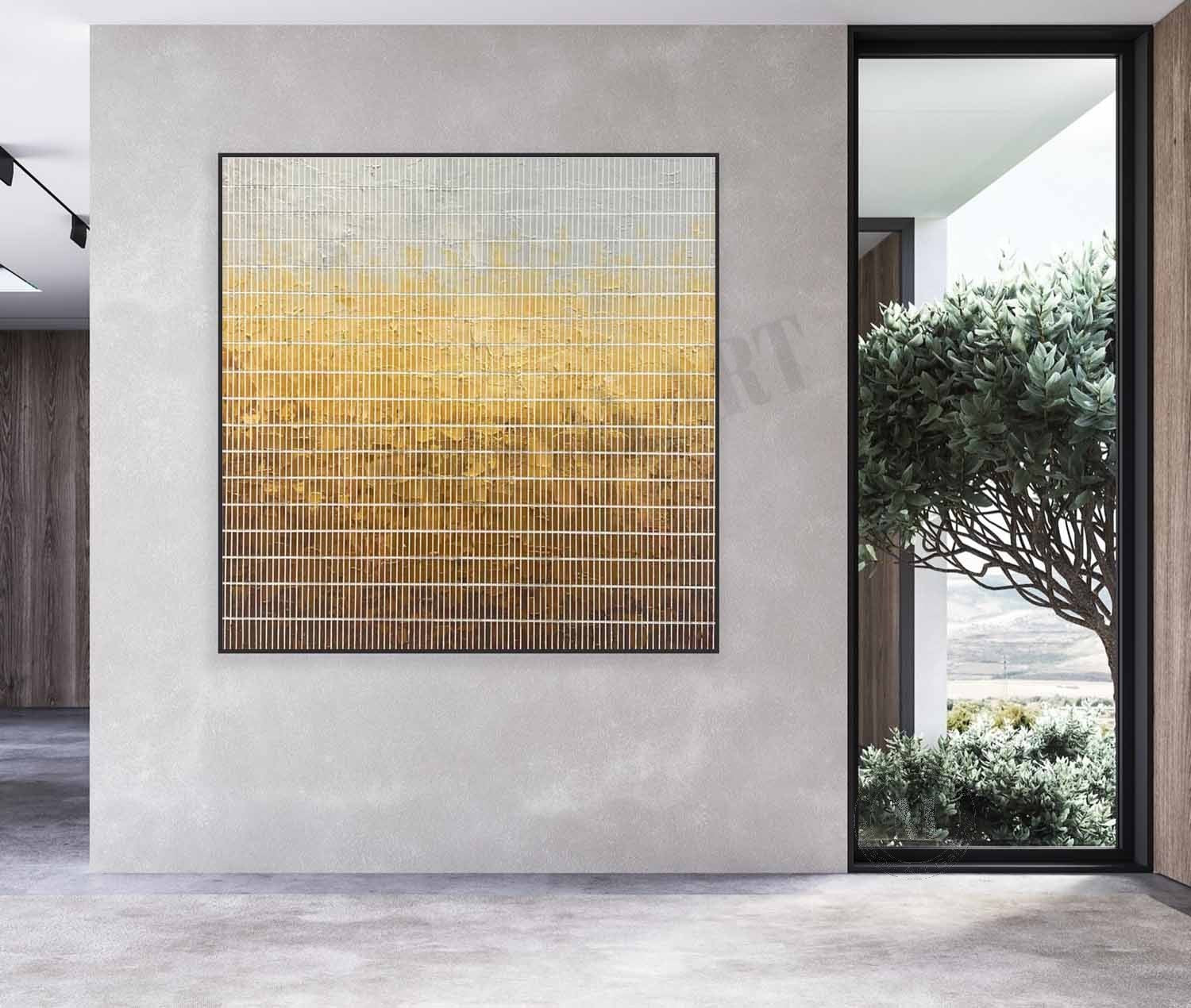 Yellow and Green Texture Painting Yellow and Green Abstract Canvas Wall Decor Art for Sale
