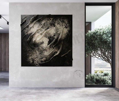 Large 3D Black Minimalist Textured Painting for Sale Black Textured Canvas Wall Art Decor
