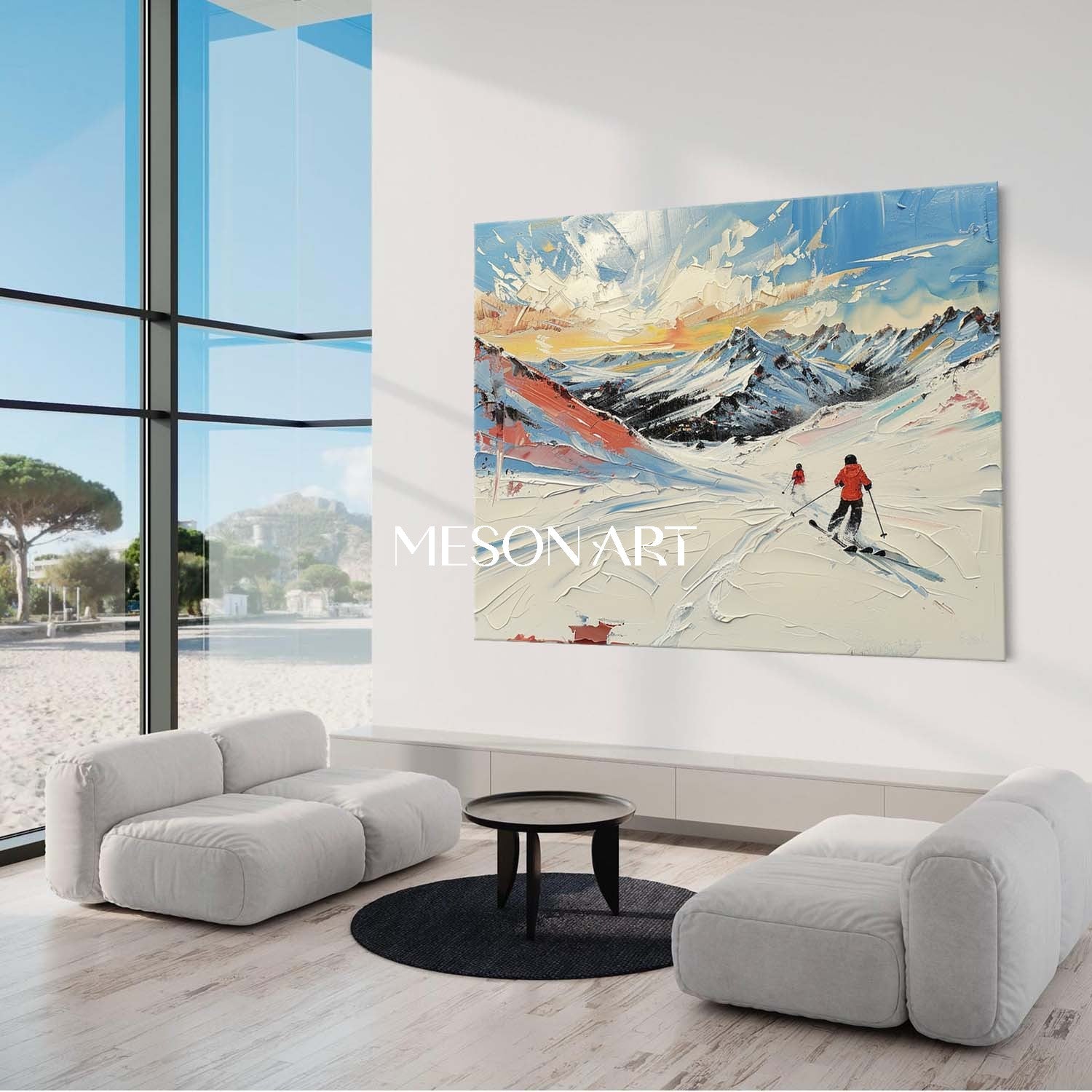 Buy Winter Art Snow Scene Ski Canvas Blue Textured Wall Decor Hallway