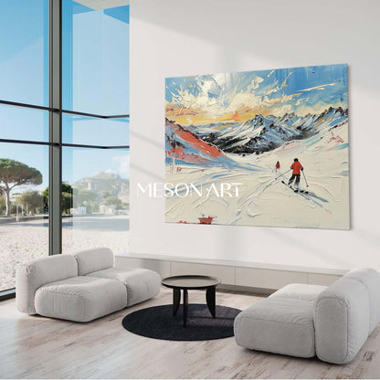 Buy Winter Art Snow Scene Ski Canvas Blue Textured Wall Decor Hallway