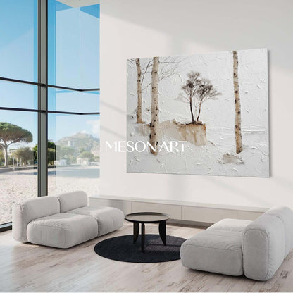 Serene Winter Art Trees Original Impasto Oil Painting Large Wall Art