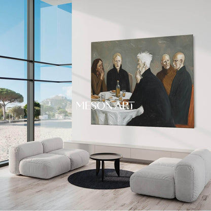 Gray Modern Expressionist Art Large Framed Wall Canvas Dining Room