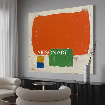 Minimalist Abstract Textured Art Large Orange Entryway Framed Canvas