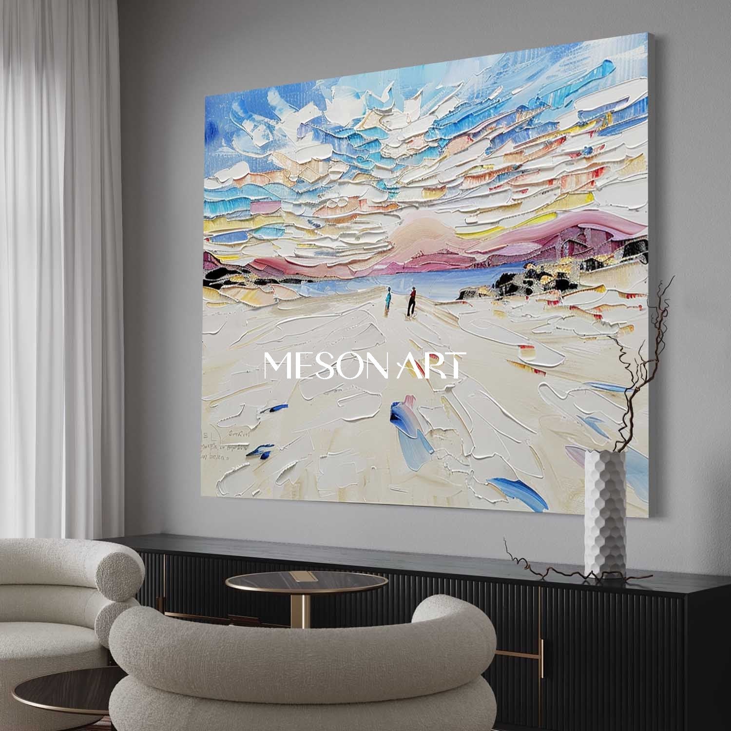 Buy White Impasto Winter Art Abstract Oil Painting Framed Wall Decor