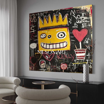 Modern Yellow Crown Abstract Graffiti Oil Painting For Office Purchase