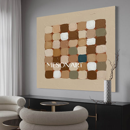 Beige Brown Abstract Geometric Canvas Framed Dining Room Wall Decor