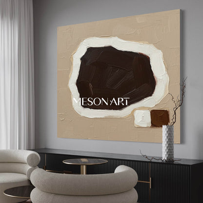 Brown Contemporary Minimalist Textured Painting Framed Canvas Entryway