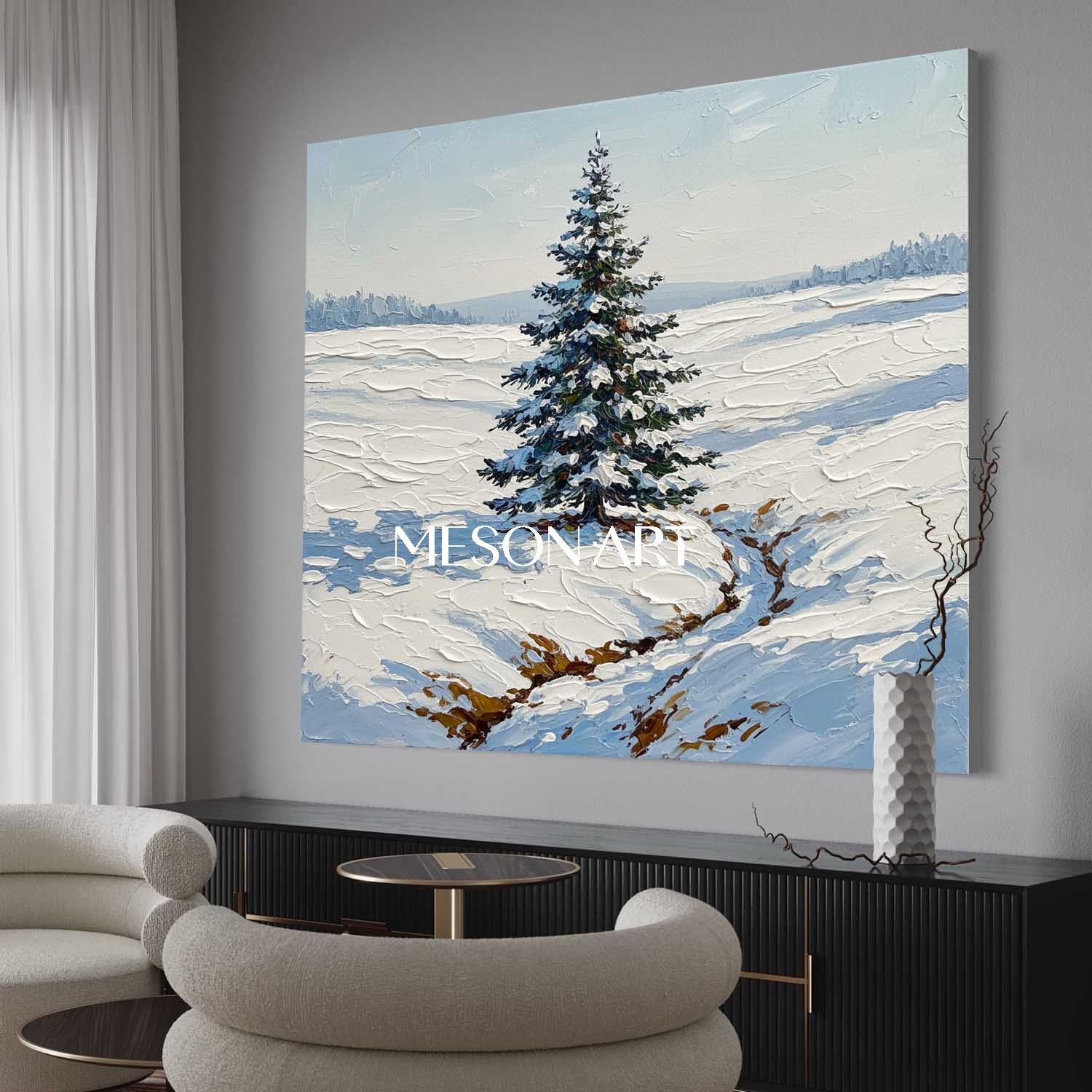 Textured Snowy Christmas Tree Ready to Hang Modern Wall Art Decor