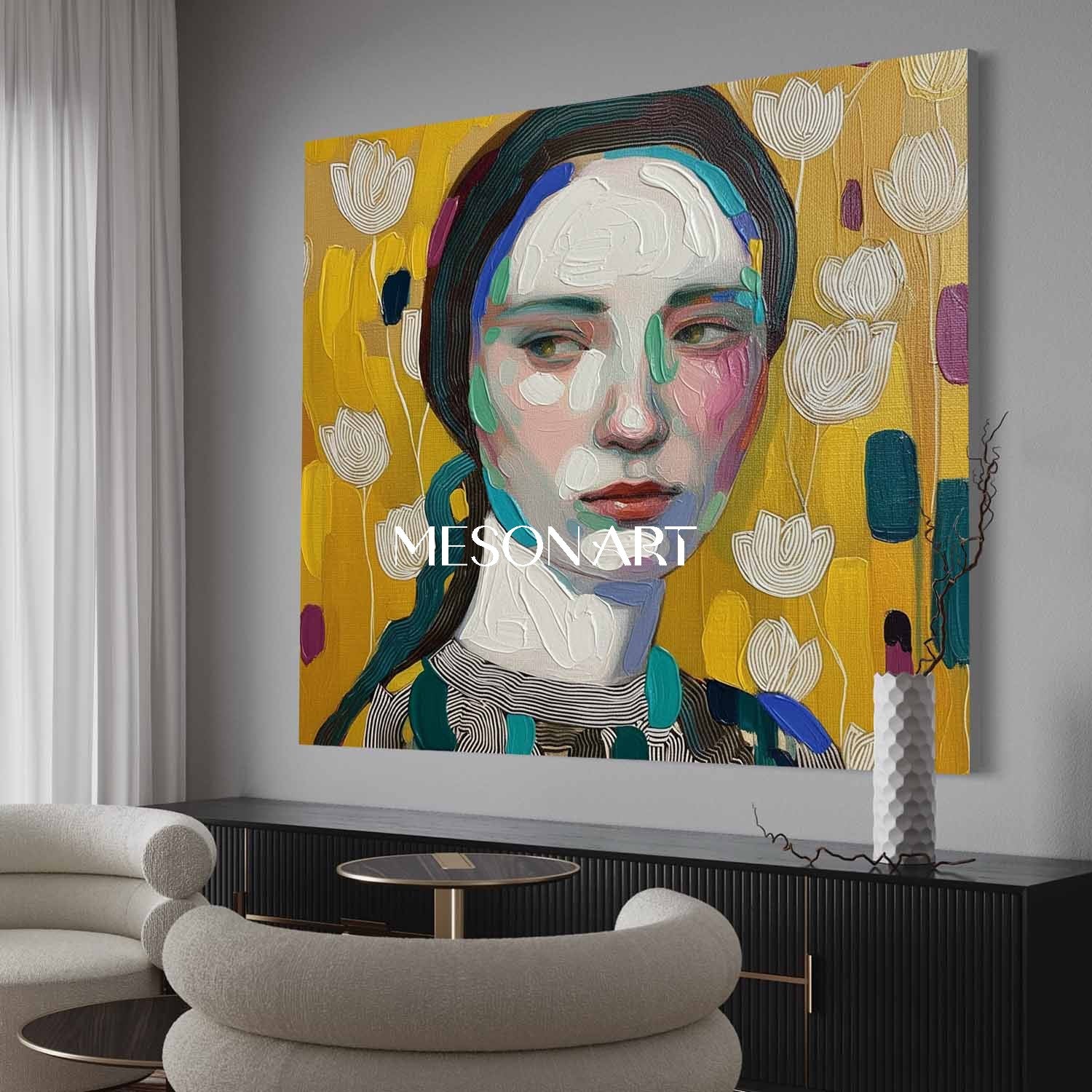 Buy Vibrant Yellow Abstract Portrait Hand Painted Art Square Entryway