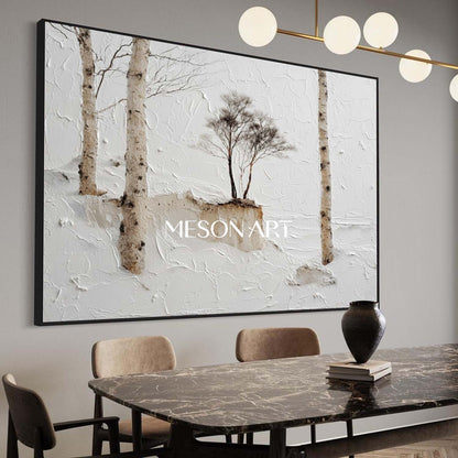 Serene Winter Art Trees Original Impasto Oil Painting Large Wall Art