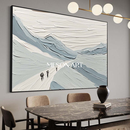 White Blue Impasto Art Abstract Snow Canvas Living Room Wall Decor
