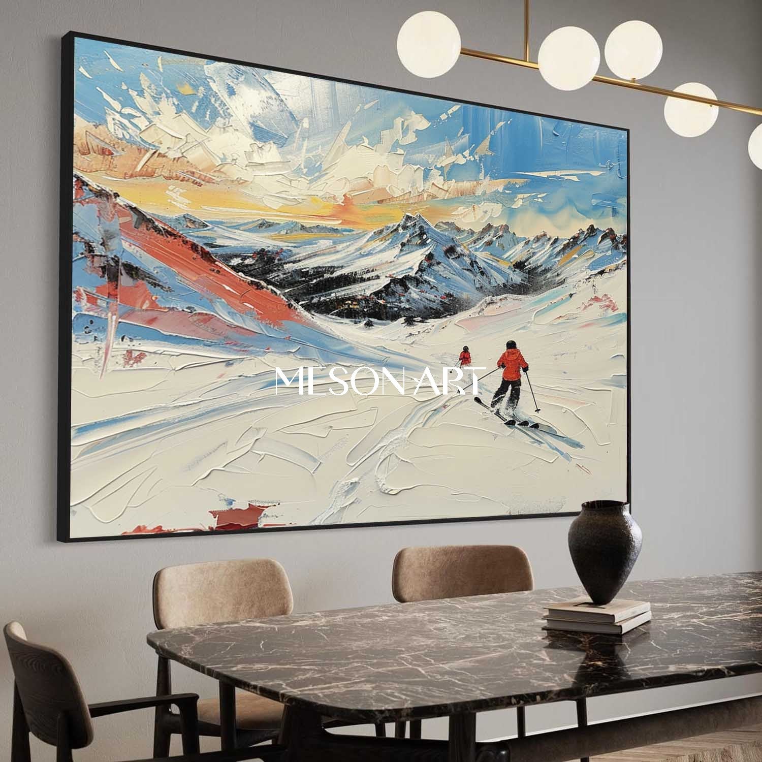 Buy Winter Art Snow Scene Ski Canvas Blue Textured Wall Decor Hallway